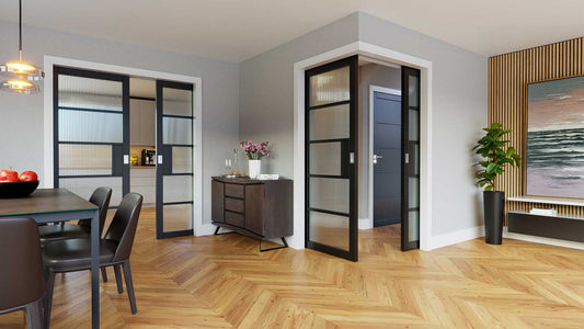 Deanta - NM31GRBK - Glazed Door - Black w/ Reeded Glass