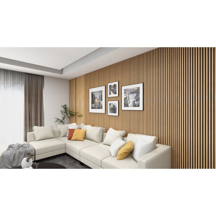 Natural Oak Veneer Wrapped MDF Acoustic Wall Panel 2400 x 600mm